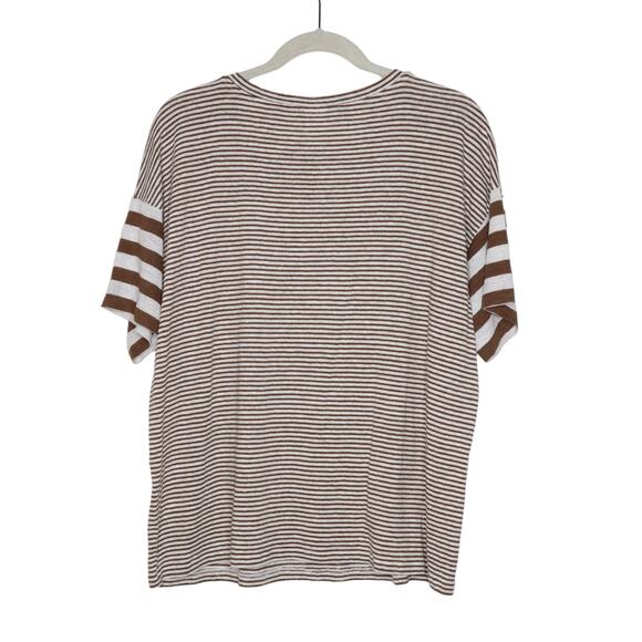 MAXMARA Leisure Striped Linen Blend Knit T-Shirt Short Sleeve in Brown Women's L - Picture 8 of 8